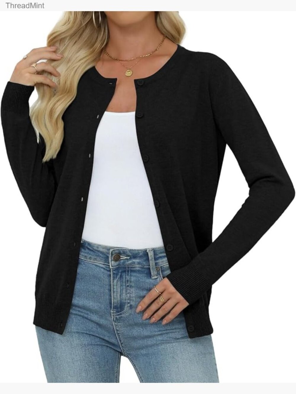 Lightweight Long Sleeve Cardigan Sweater Front Button Closure